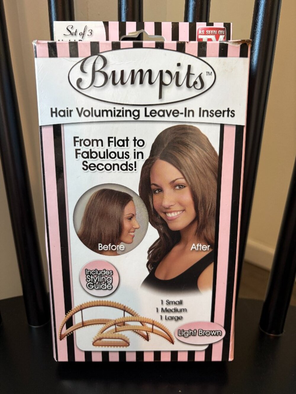 Bumpits Hair Volumizing Leave-In Inserts Set of 3 Light Brown w/ Comb & Guide
